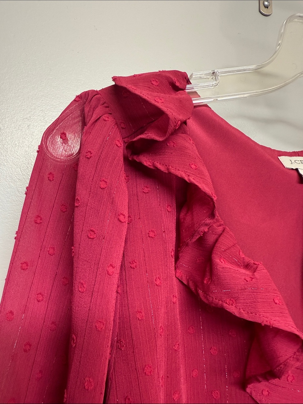 J. Crew Raspberry Pink Ruffle V-Neck Long Sleeve Blouse - Picture 3 of 7